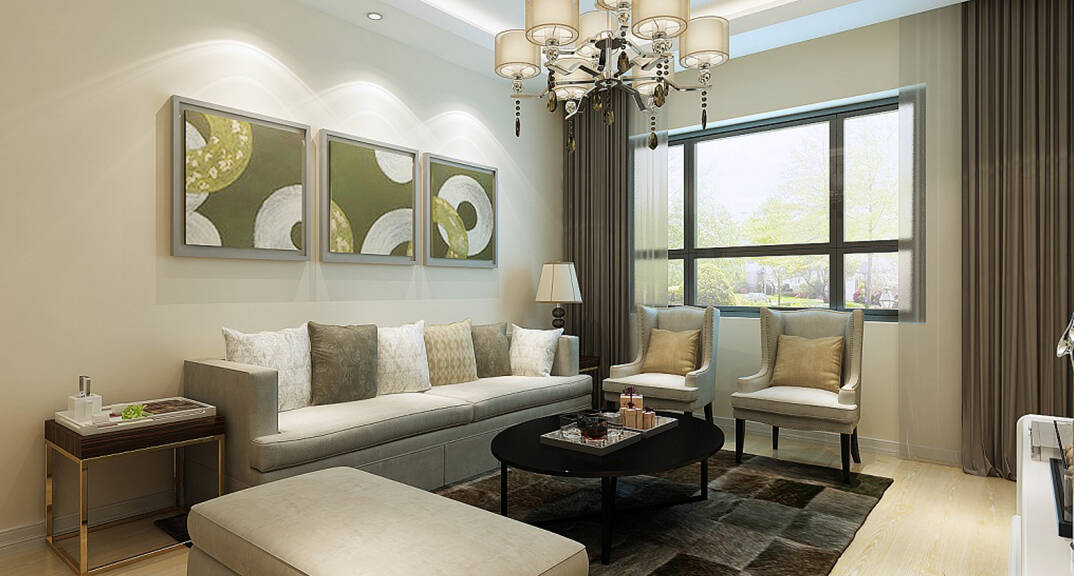 鑫江桂花園2室2廳77平美式風(fēng)格裝修客廳效果圖